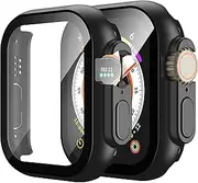 [Misxi] 2 Pack Hard PC Case with Tempered Glass Screen Protector Compatible with Apple Watch Series 6 SE Series 5 Series 4