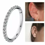 16G CZ Gem Ear Orbital Helix Hoop Hinged Septum Clicker Steel Earrings Nose Ring