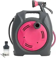 qwmvhfg， Outdoor Hosepipe Cart Organizer, Suitable for Most Types of Faucet, with 10M/32Ft Hose and 7 Pattern Nozzle Hose Reel C(Rose)