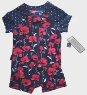 New GAP Baby Swimsuit One Piece Blue White Red dots floral UPF 40+ Sunsafe 0-3 m