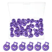 30 Pcs Round Cord Lock Single Hole Spring Loaded Toggle Stoppers with Box Purple