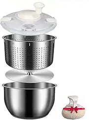 6L Salad Spinner, Stainless Steel Large Vegetable Washer Dryer, Vegetable Washer Drain Basket with Bowl and PP Lid, Vegetable Dehydrator, for Fruit Washer, Pasta and Fries Spinner