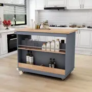 Kitchen Island Cart on Wheels Wood Top Spice & Towel Rack Cabinet Drawer Shelf