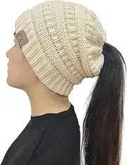 [Legou] Women's Knit Messy Bun Ponytail Beanie Hat