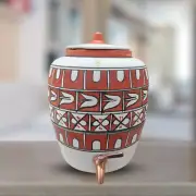Mittify Handmade Earthen White Clay Water Pot with Lid & Metal Tap, Cross Design