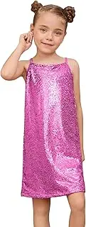 [Perfashion] Girls Sequin Dress Adjustable Spaghetti Strap Pencil Cami Midi Bodycon Dress Sparkly Party 6-15Y