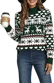 [LYHNMW] Women's Ugly Christmas Sweaters Snowflake Reindeer Long Sleeve Holiday Knit Xmas Sweater Pullover Tops