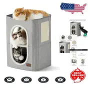 Modern 2-Level Cat Condo with Scratch Board - Perfect for Multi-Pet Households