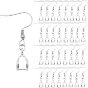 50PCS Earring Hooks with Pinch Bails Clasp for DIY Earring Making (Silver)