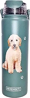 E&S Pets SERENGETI 24 Oz Water Bottle Stainless Steel with Spill Proof Lid - Double walled Vacuum Insulated water flask - Realistic 3D Print of your favorite dog (Goldendoodle)