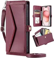 [WOWUDI] for OnePlus 11 5G Case with Card Holder, Flap Buttons 360°Rotation Ring Kickstand Cover PU Leather Wallet Shockproof Protective Case - Red