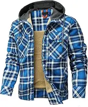 [Zaitun] Men's Plaid Hooded Flannel Wanderer Jacket Western Sherpa Lined Fleece Coat