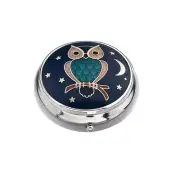 Pill Box Silver Plated Owl Moon and Stars Blue Brand New And Boxed