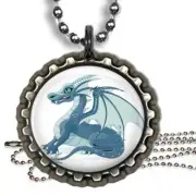 Blue Fantasy Dragon Bottle Cap Necklace & Chain Handmade Kids Jewelry