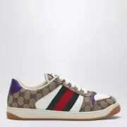 [GUCCI] Screener trainer in GG fabric and purple leather 10 UK Brown