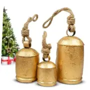 Set of 3 Giant Harmony Rustic Gold Christmas Bells for Decoration - Perfect