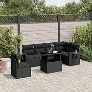 7 Piece Garden Sofa Set with Cushions Black Poly Rattan Patio Bar Sets