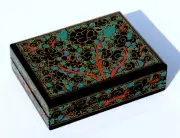 Floral Kashmir Paper Mache Lacquered Jewelry Trinket Box Small 3"x4" India NEW!