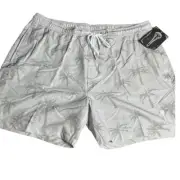 Mens Mad Pelican Swimming Pants XXL Lined Pockets NWT Grey Palmtree Print Beach