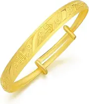 [CHOW SANG SANG] Chinese Gifting Collection 999.9 24K Solid Gold Price-by-Weight 5.61g Gold Longevity & Good Fortune Bangle for Tiny Size Gift 09219K | Adjustable Size