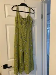 Abercrombie and Fitch Button Through slim midi dress Lime Green Floral XS Petite