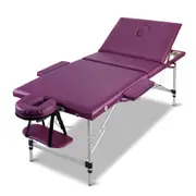 3 Fold Portable Aluminium Massage Table Massage Bed Beauty Therapy Purple 75cm