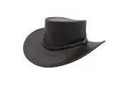 Jacaru Swagman Leather Outback Hat Wide Brim - Brown