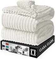 Clara Clark Cut Plush Fleece Throw Blanket - Throw Size - Lightweight Super Soft Fuzzy Luxury Bed Blanket for Bed - Machine Washable - (50x60) (White)