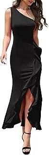 [MISSKY] Women's One Shoulder Cocktail Party Dresses Side Split Bodycon Ruffled Mermaid Maxi Dress