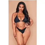 Plus Black Mix & Match Triangle Halter Bikini Top, Black