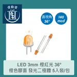 【堃喬】LED 3MM 橙紅光 36°直視角 聚光型 140MCD 橙色膠面 發光二極體 5入裝/包