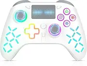 Wireless Gaming Controller for PS4/Pro/Slim/PS3/PC/Switch/Steam Deck/Mac/Android/iOS with RGB LED Lights, Hall Triggers, Hall Joysticks, Marco, Audio Jack, 1200mAh Battery