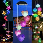 Solar Wind Chimes Lights Color Changing LED Hanging Hummingbird Star Garden Lamp