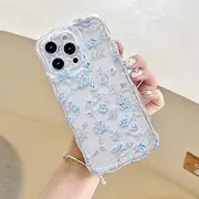 [UEEBAI] Cute Clear Case for iPhone 14 Pro Max 6.7 inch, Wavy Flower Case Pretty Lightweight Cute Curly Clear Case Stylish Soft Phone Case Shock-Proof Pretty Clear Cover for Women and Girl - Blue