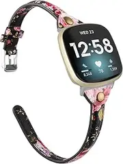 Minyee Compatible with Fitbit Versa 3/Fitbit Sense Band for Women and Men, Slim & Thin Leather Straps Bracelet Wristband for Fitbit Versa 3/ Fitbit Sense Smartwatch