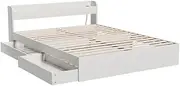 Artiss Queen Bed Frame with Drawers & Storage Headboard – Pine Wood Platform Bed with Charger, Perfect for Kids, Toddlers & Adults, Stylish Room Decor