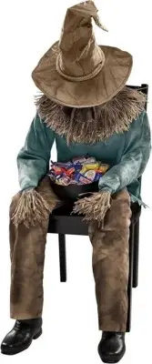 4.5 Ft Scary Sitting Scarecrow Animatronic Decorations Head Pop-Up Motion