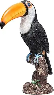 HTian Toucan on Stump Statue, Resin 12.2" H Toucan Bird Outdoor Statue Model Toy for Garden Decor Yard Art Lawn Ornaments Garden Decor