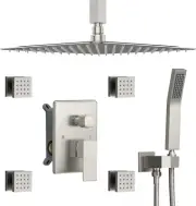 Full Body Rain Shower System, 4 Jets/12''Rainfall head/Handheld, SA-SS03BBN-S12C