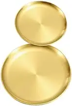 Changyeah Gold Tray Round Storage Tray Stainless Steel Round,2 Piece Small Decorative Serving Tray,2 Styles Serving Tray and Plate Gold Candle Tray Storage Tray Decorative Tray