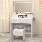 LED Vanity Table with Drawers & Stool – Makeup Desk with Mirror and Outlets