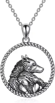 Wolf Necklace Girl Hugging Wolf Pendant Sterling Silver Wolf Jewelry Gifts for W