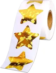 1.5" Large Holographic Gold Star Stickers for Kids Reward, 500 Pcs Foil Star Metallic Stickers Roll for Behavior Chart, Student Planner and School Classroom Teacher Supplies (Gold Glitter, 1.5 Inch)