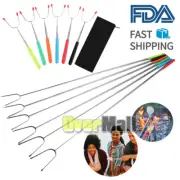 Set of 6 Expandable Campfire Roasting Sticks Marshmallow Hot Dog Forks BBQ Tools