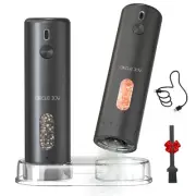 Rechargeable Electric Salt and Pepper Grinder Set with Base, Automatic Pepper...