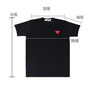 COMME DES GARCONS PLAY川久保玲紅心刺繡LOGO圓領純棉短袖T恤(女裝/黑)