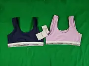 Calvin Klein Girls Small 6/6x Bralette 2 Pack Purple And Navy New With Tags