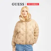 在飛比找momo購物網優惠-【GUESS】格紋珍珠墜飾羽絨立領長袖夾克(棕)