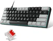 MageGee 60% Mechanical Keyboard, 68keys Wired Mini Keyboard with Red Switches,Sea Blue Backlit,Double-Color Injection keycap,Detachable USB cabl,Portable 60 Percent Gaming Keyboard(Grey Black)