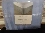 Charter Club light Blue Damask Stripe Bed Skirt King 400 Thread Count NWT $75